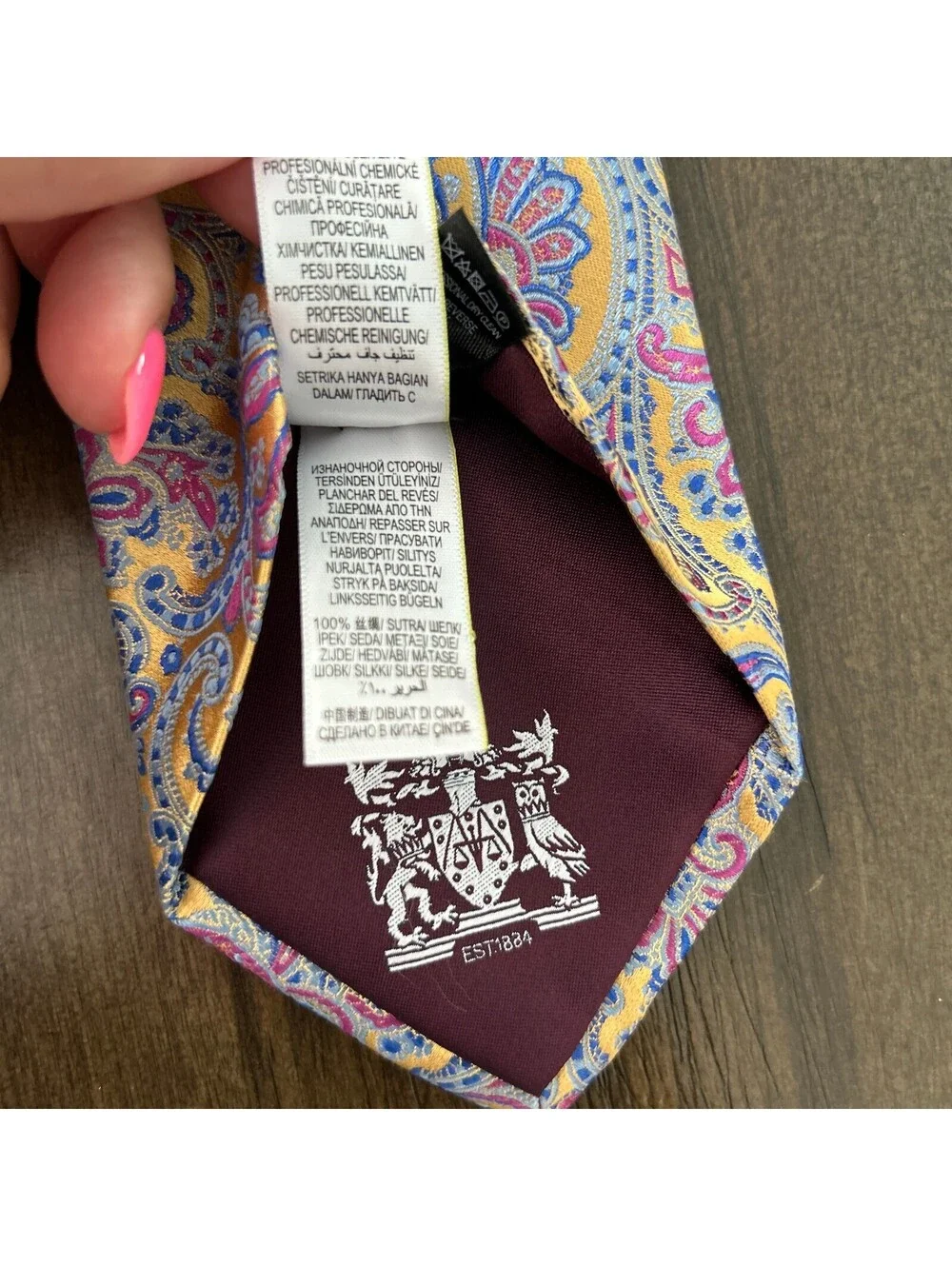 M&S Vintage Y2K 90s Silk Paisley Tie Gold Blue Pink Floral